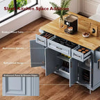 HomyCasa Îlot de cuisine roulant avec plateau en bois et armoires de rangement, Gris