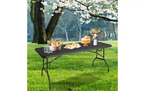 Table pliante portable de 1,8 m avec poignée de transport, pieds en fer robustes, table utilitaire rectangulaire pour pique-nique, fête, camping