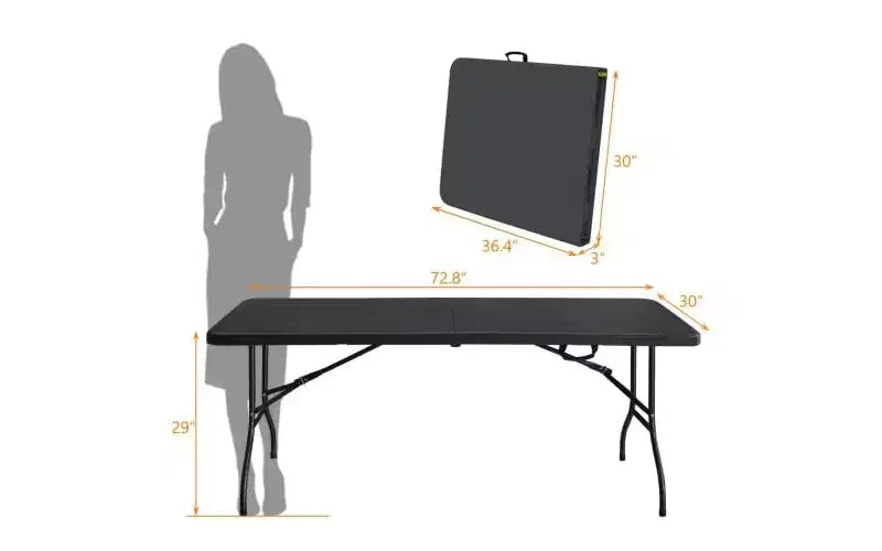 Table pliante portable de 1,8 m avec poignée de transport, pieds en fer robustes, table utilitaire rectangulaire pour pique-nique, fête, camping