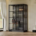 Buffet Hitow surdimensionné noir avec rangement pour vin et cuisine, portes coulissantes en verre, spots LED, grand garde-manger pour salle à manger
