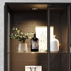 Buffet Hitow surdimensionné noir avec rangement pour vin et cuisine, portes coulissantes en verre, spots LED, grand garde-manger pour salle à manger