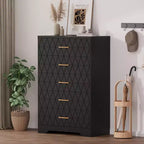 Multifunctional 5-Drawer Wood Dresser, Freestanding Chest of Drawers & Nightstand, Storage Cabinet for Home Bedroom Hallway Closet