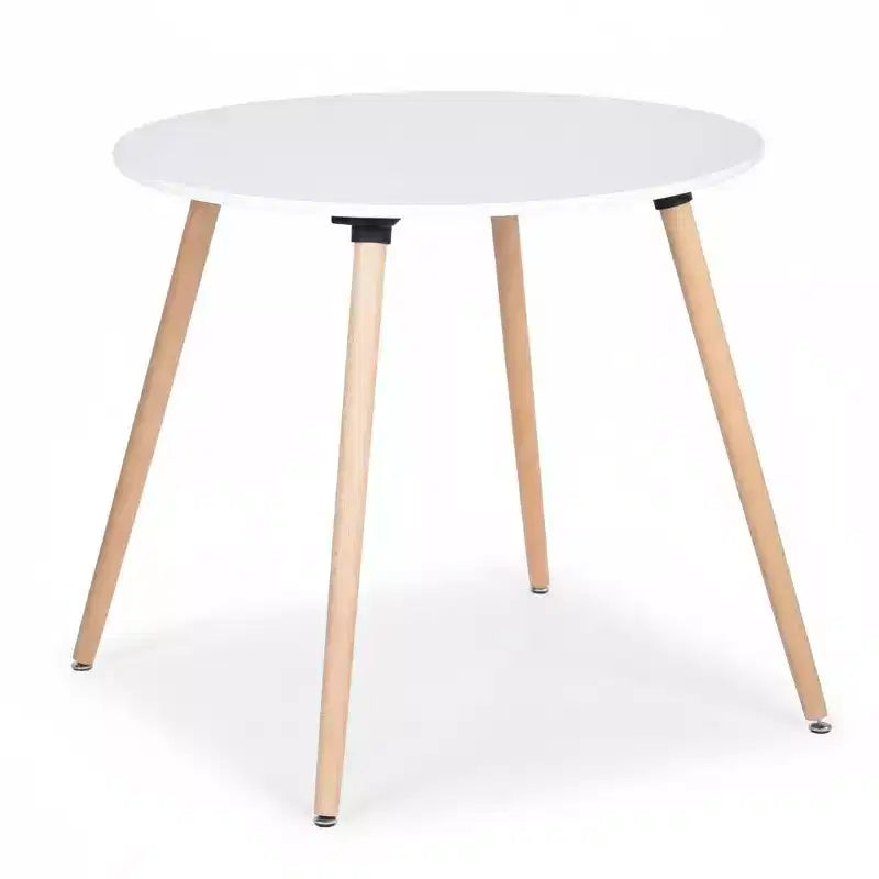 FurnitureR Round Dining Table with White Tabletop and Wood Legs, 31.5 Compact Scandinavian Style Table for Kitchen or Apartment