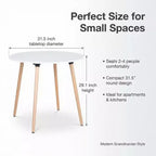 FurnitureR Table à manger ronde avec plateau blanc et pieds en bois, table de style scandinave compacte de 80 cm pour cuisine ou appartement