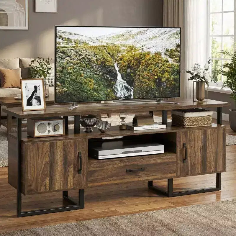 70 Inch TV Stand Fits TVs Up to 75, Industrial Entertainment Center with Storage Drawer & Open Shelves, Media Console TV Cabinet for Living Room
