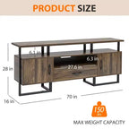 Meuble TV 70 pouces pour TV jusqu'à 75 pouces, Banc TV industriel avec tiroir de rangement et étagères ouvertes, Meuble TV Console pour Salon
