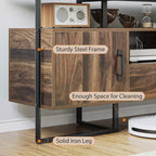 Meuble TV 70 pouces pour TV jusqu'à 75 pouces, Banc TV industriel avec tiroir de rangement et étagères ouvertes, Meuble TV Console pour Salon