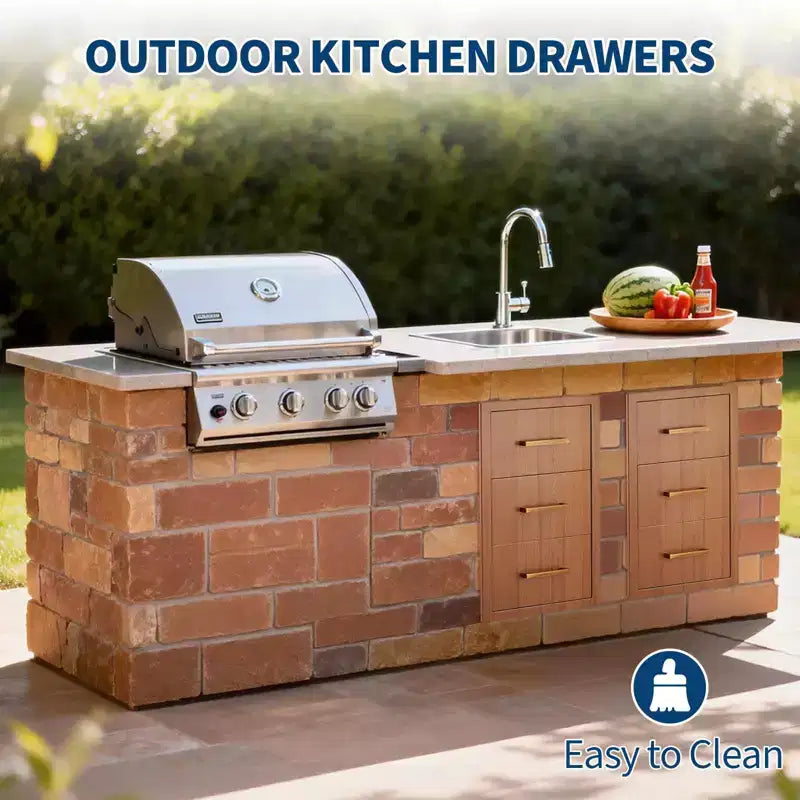 Tiroirs de cuisine d'extérieur 16 W x 28,5 H x 20,5 P, Triple tiroirs d'accès encastrables pour BBQ avec poignée en acier inoxydable pour cuisines extérieures, îlot de BBQ