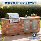 Tiroirs de cuisine d'extérieur 16 W x 28,5 H x 20,5 P, Triple tiroirs d'accès encastrables pour BBQ avec poignée en acier inoxydable pour cuisines extérieures, îlot de BBQ