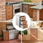 Tiroirs de cuisine d'extérieur 16 W x 28,5 H x 20,5 P, Triple tiroirs d'accès encastrables pour BBQ avec poignée en acier inoxydable pour cuisines extérieures, îlot de BBQ