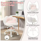 Chaise de vanité à roulettes, Chaise de bureau mignonne en forme de patte de chat avec dossier, Chaise sans accoudoirs rotative à 360° et réglable en hauteur avec blocage des couleurs éclatantes, Petite chaise de bureau