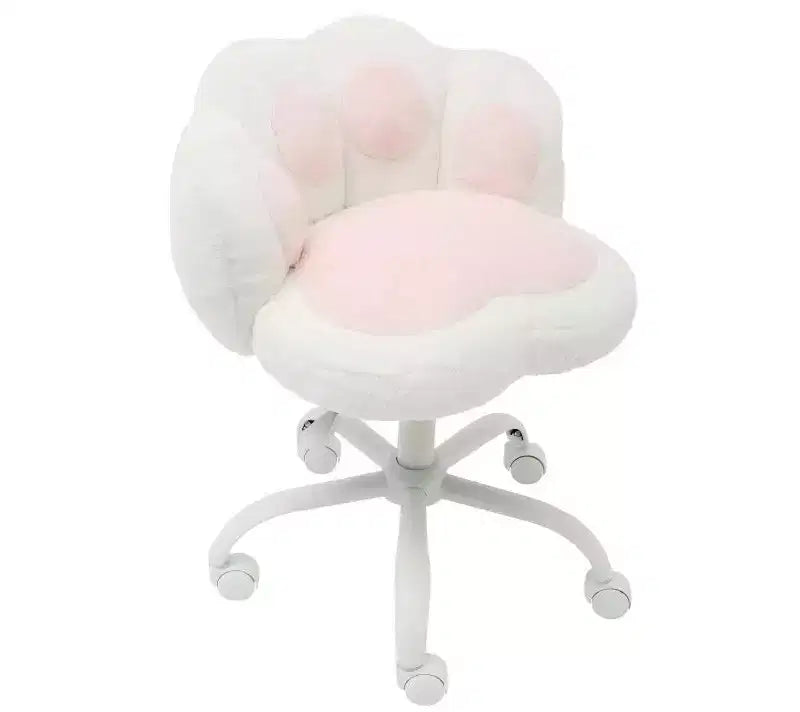 Chaise de vanité à roulettes, Chaise de bureau mignonne en forme de patte de chat avec dossier, Chaise sans accoudoirs rotative à 360° et réglable en hauteur avec blocage des couleurs éclatantes, Petite chaise de bureau