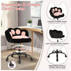 Chaise de vanité à roulettes, Chaise de bureau mignonne en forme de patte de chat avec dossier, Chaise sans accoudoirs rotative à 360° et réglable en hauteur avec blocage des couleurs éclatantes, Petite chaise de bureau
