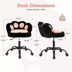 Chaise de vanité à roulettes, Chaise de bureau mignonne en forme de patte de chat avec dossier, Chaise sans accoudoirs rotative à 360° et réglable en hauteur avec blocage des couleurs éclatantes, Petite chaise de bureau