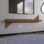 Meuble TV mural flottant Sierra BATAMEX Parametric 65 pouces moderne géométrique en bois, couleur chêne naturel, étagère de salon ondulée 3D