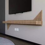 Meuble TV mural flottant Sierra BATAMEX Parametric 65 pouces moderne géométrique en bois, couleur chêne naturel, étagère de salon ondulée 3D