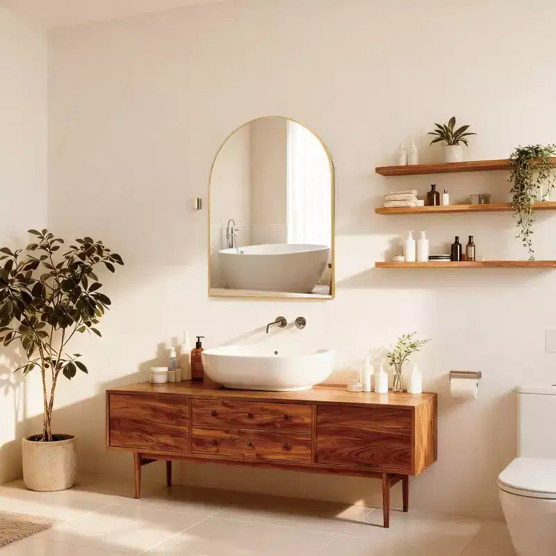 Miroir de salle de bain mural arqué encadré en métal 30x36 pouces