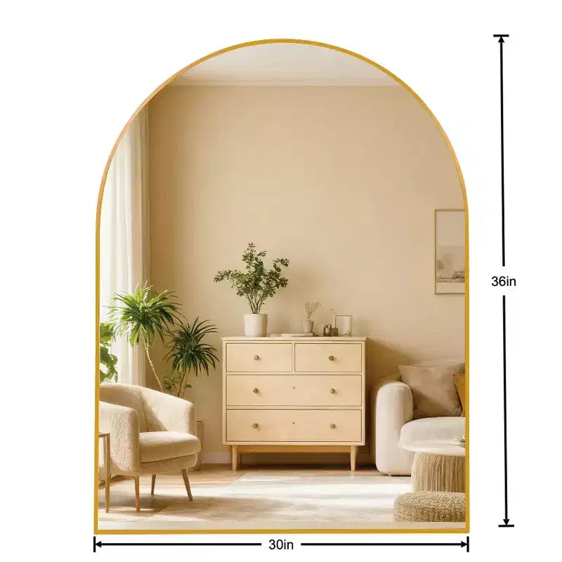 Miroir de salle de bain mural arqué encadré en métal 30x36 pouces