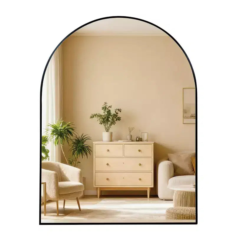 Miroir de salle de bain mural arqué encadré en métal 30x36 pouces
