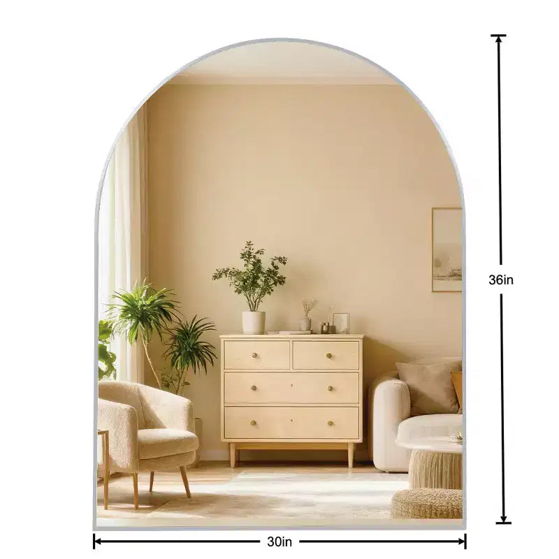 Miroir de salle de bain mural arqué encadré en métal 30x36 pouces