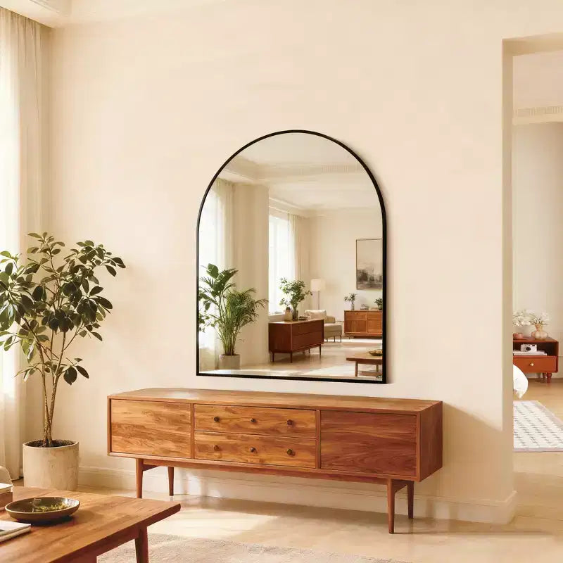 Miroir de salle de bain mural arqué encadré en métal 30x36 pouces