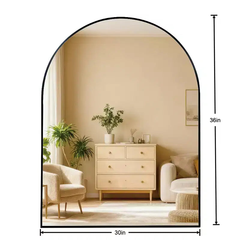 Miroir de salle de bain mural arqué encadré en métal 30x36 pouces