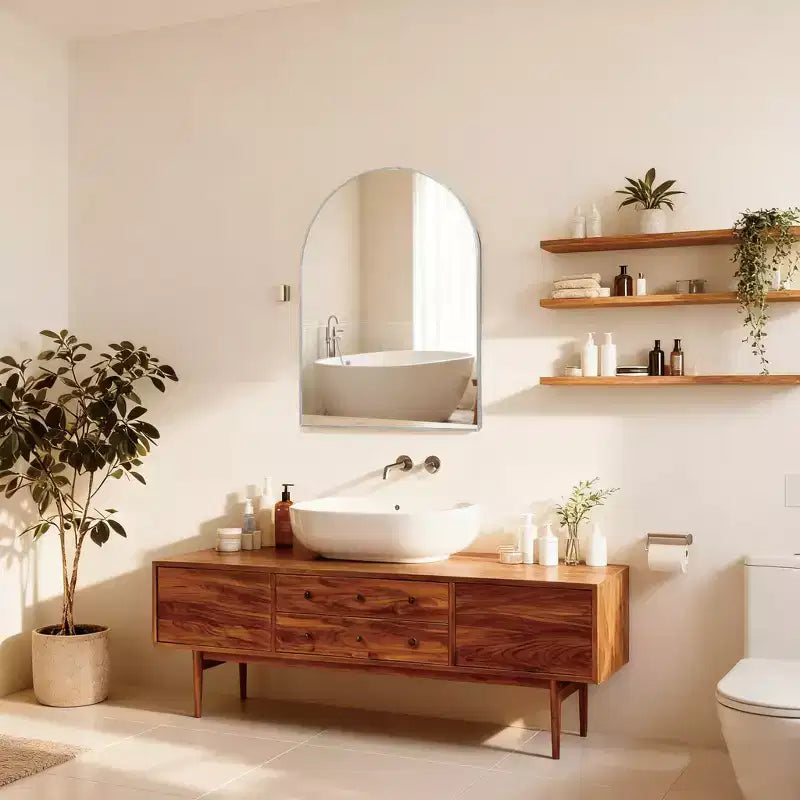 Miroir de salle de bain mural arqué encadré en métal 30x36 pouces
