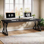 Lantine 78.74-Inch Large Executive Desk, Industrial Home Office Computer Desk, Simple Long Writing Study Table Business Furniture (Black)