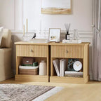 COZONY Table de Chevet Cannelée avec Tiroir, Table de Nuit en Bois Clair de Style Mid-Century Moderne avec Rangement pour Chambre à Coucher ou Salon