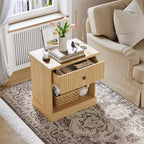 COZONY Table de Chevet Cannelée avec Tiroir, Table de Nuit en Bois Clair de Style Mid-Century Moderne avec Rangement pour Chambre à Coucher ou Salon