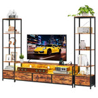 Modern TV Stand with Bookshelf, Wood and Metal Compact Entertainment Center with Fabric Drawer for Living Room