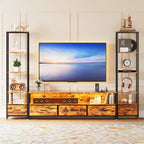 Meuble TV moderne avec étagère, meuble de divertissement compact en bois et métal avec tiroir en tissu pour salon
