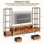 Meuble TV moderne avec étagère, meuble de divertissement compact en bois et métal avec tiroir en tissu pour salon