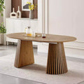 Modern Extendable Round Dining Table, Space-Saving Oval Table with Slatted Legs, Multi-Functional Kitchen, Tea Table or Office Desk-Panipeachy