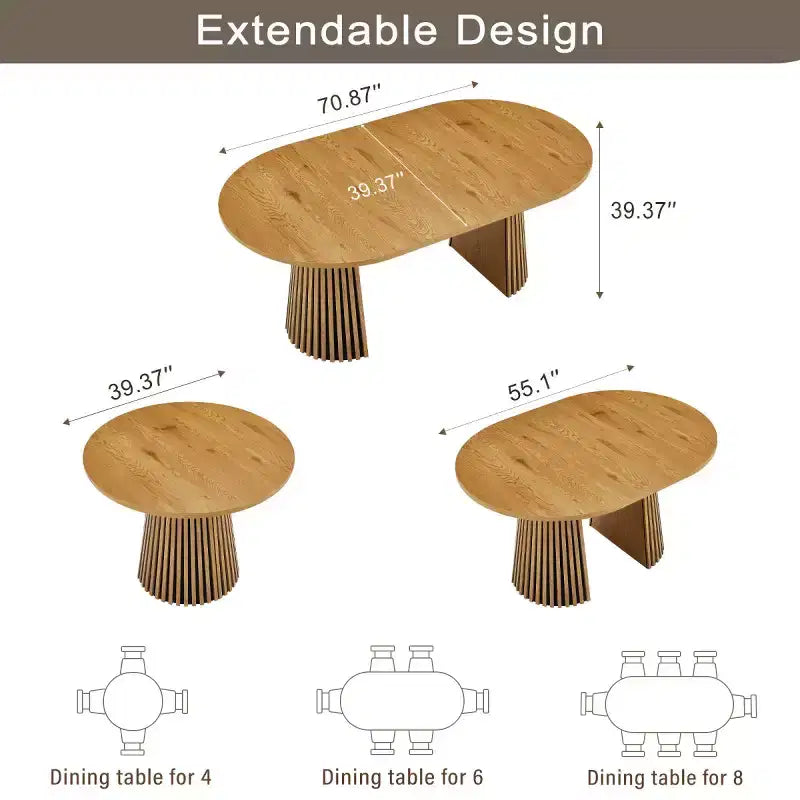 Table à manger ronde moderne extensible, table ovale peu encombrante avec pieds à lattes, cuisine multifonctionnelle, table à thé ou bureau - Panipeachy