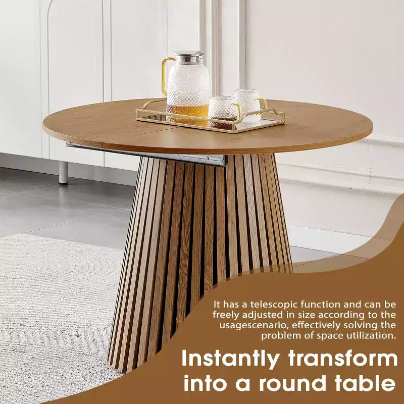 Table à manger ronde moderne extensible, table ovale peu encombrante avec pieds à lattes, cuisine multifonctionnelle, table à thé ou bureau - Panipeachy