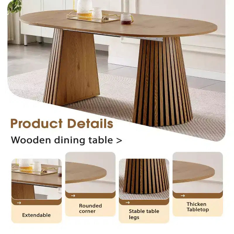 Table à manger ronde moderne extensible, table ovale peu encombrante avec pieds à lattes, cuisine multifonctionnelle, table à thé ou bureau - Panipeachy