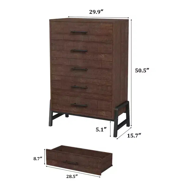 Garvee 5 Commode pour chambre à coucher, tiroir de 128 cm de haut avec grand espace de rangement, commode de rangement autoportante en bois pour salon, chambre à coucher