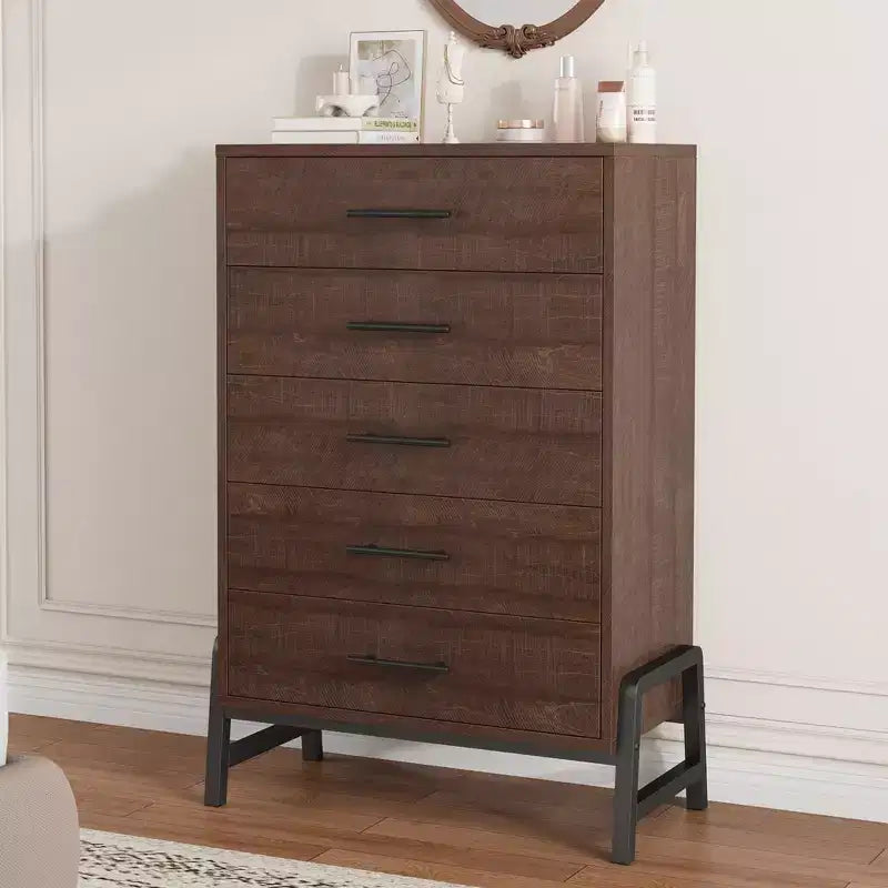 Garvee 5 Commode pour chambre à coucher, tiroir de 128 cm de haut avec grand espace de rangement, commode de rangement autoportante en bois pour salon, chambre à coucher