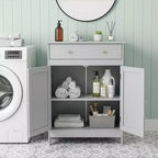 Meuble de rangement de salle de bain gris avec 2 portes et 1 tiroir