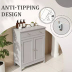 Meuble de rangement de salle de bain gris avec 2 portes et 1 tiroir