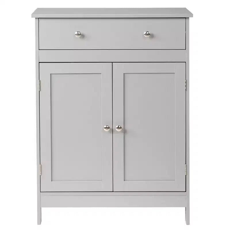 Meuble de rangement de salle de bain gris avec 2 portes et 1 tiroir
