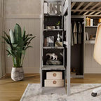 Lit mezzanine Whisen avec armoire intégrée, bureau, étagères de rangement et lumières