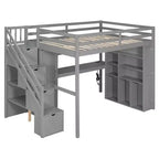 Lit mezzanine Whisen avec armoire intégrée, bureau, étagères de rangement et lumières