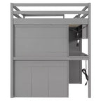 Lit mezzanine Whisen avec armoire intégrée, bureau, étagères de rangement et lumières