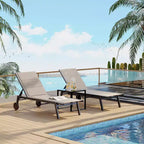 Patio Textile Chaise Lounge Chairs with Side Table, 5-Level Backrest Pool Loungers on Wheel, for Outdoor Pool, Yard, Lawn, Beach