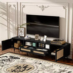Meuble TV GDFStudio Elora style ferme moderne avec motif en rotin et 2 tiroirs