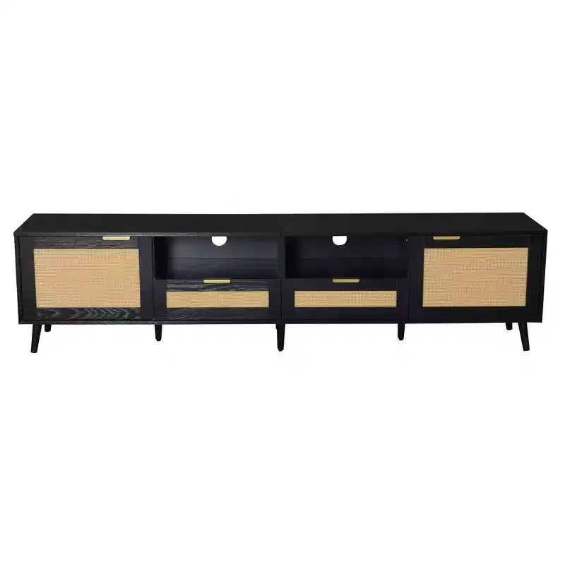 Meuble TV GDFStudio Elora style ferme moderne avec motif en rotin et 2 tiroirs