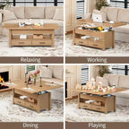 Table basse à plateau relevable, Grande table basse avec compartiment caché, Table basse de rangement pour salon, Design moderne