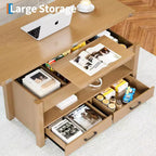 Table basse à plateau relevable, Grande table basse avec compartiment caché, Table basse de rangement pour salon, Design moderne